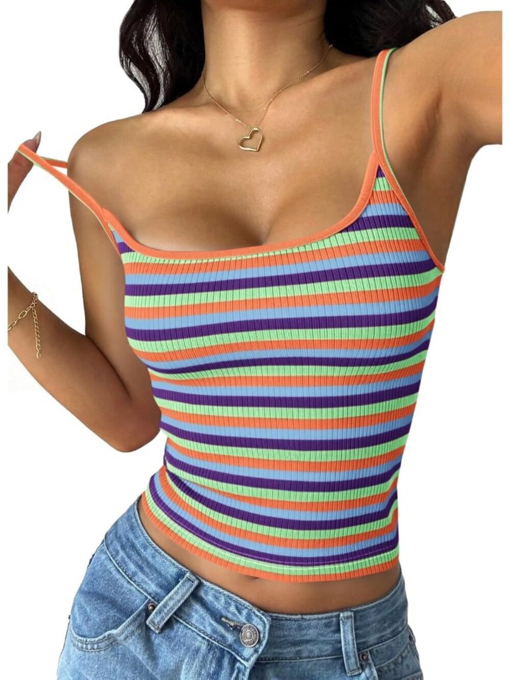 Women's Purple Orange Summer Crop Tops Sleeveless Spaghetti Strap Tank Shirts